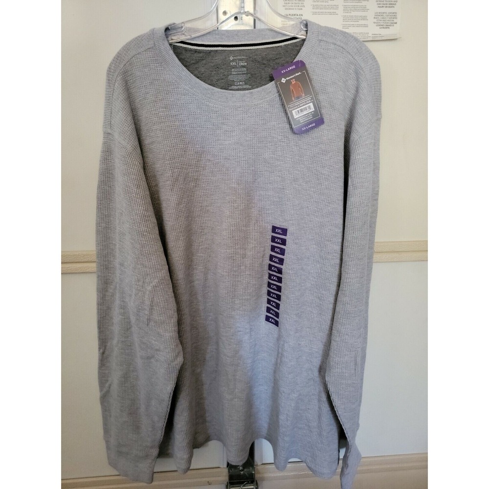 NWT‎ Member's Mark Men's Waffle Long Sleeve Thermal Crew Top Grey Heather XXL